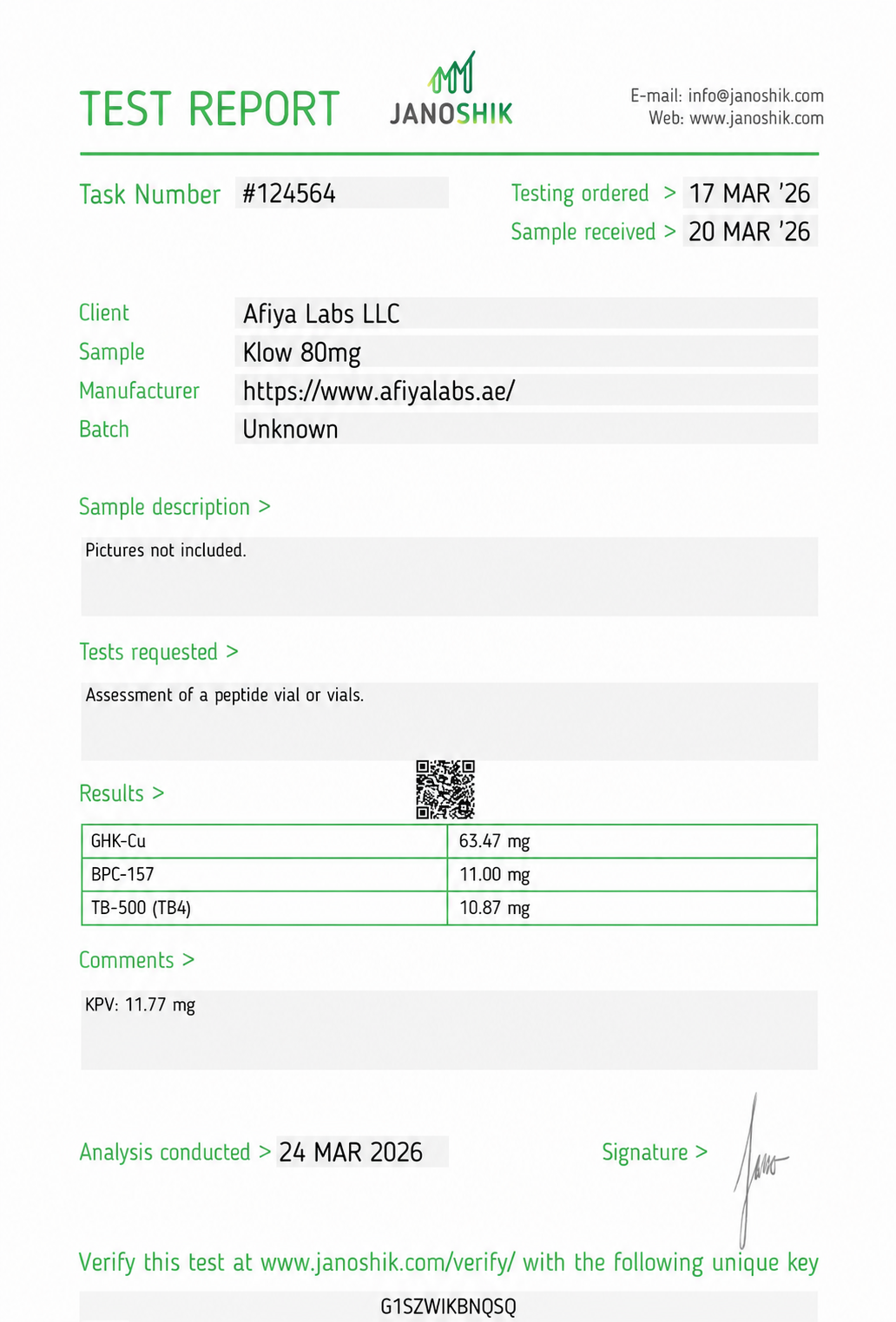 KLOW certificate of analysis