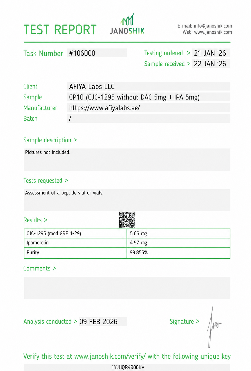 CJC-1295 (NO DAC) + Ipamorelin certificate of analysis