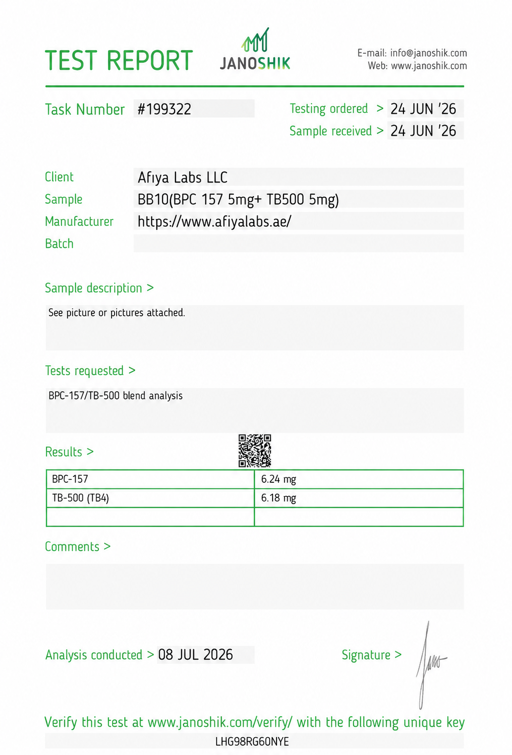 BPC + TB500 certificate of analysis
